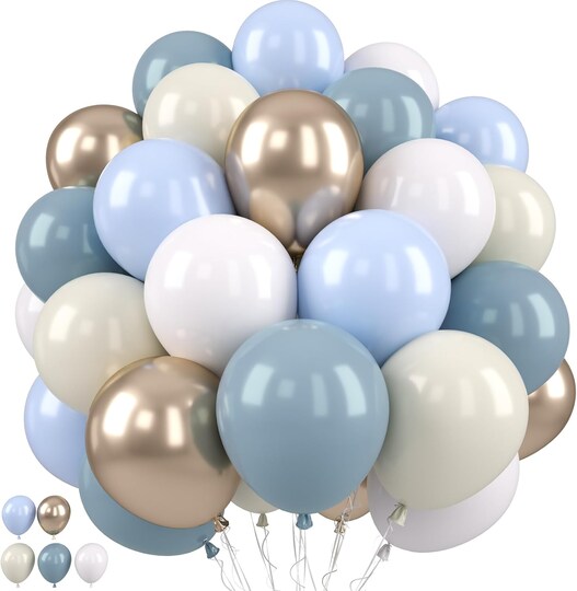 Dusty Blue Balloons Garland Kit – Dusty Blue & Gold Balloons with Cream, Ivory, White, Champagne Gold – Baby Shower, Boho Birthday, Wedding & Bridal Shower Decorations